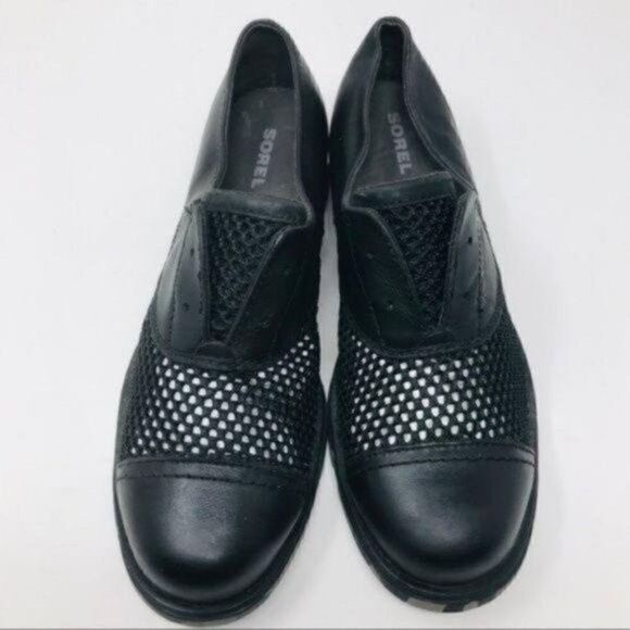 Sorel womans black mesh leather Oxford slide on loafers US 6.5 BoxG - Picture 2 of 5